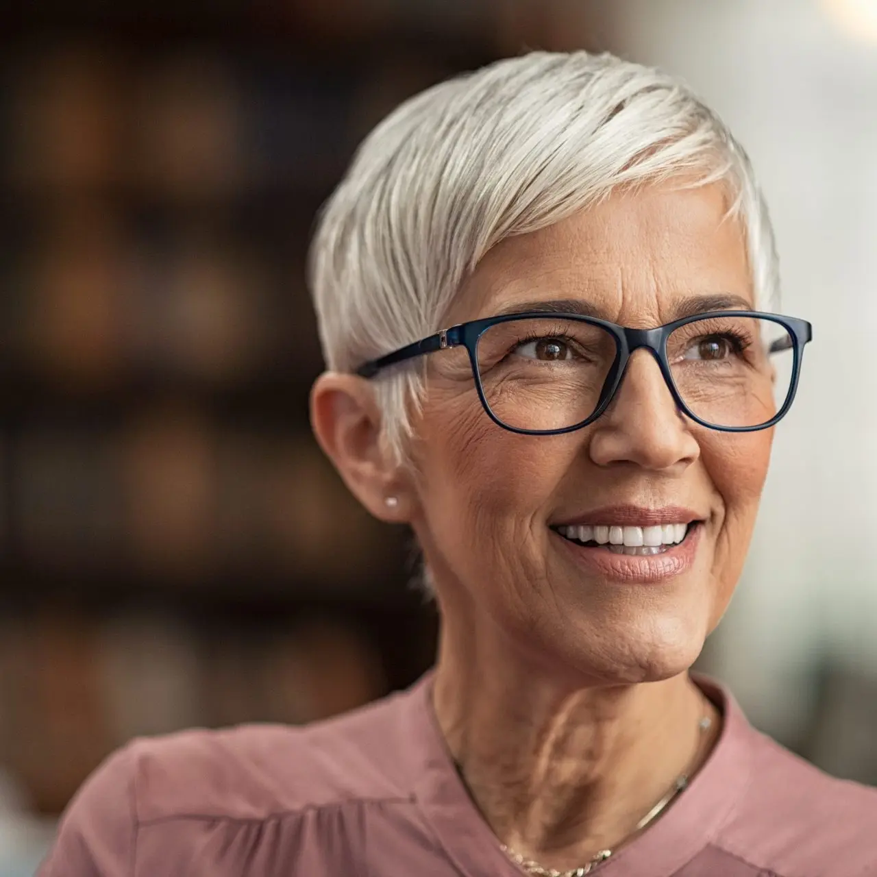Femme souriante avec lunettes